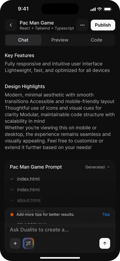 The chat on a phone: Key Features, Design Highlights and the Pac Man Game Prompt