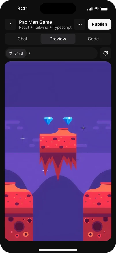 The preview on a phone: the game's floating rock platforms and gems