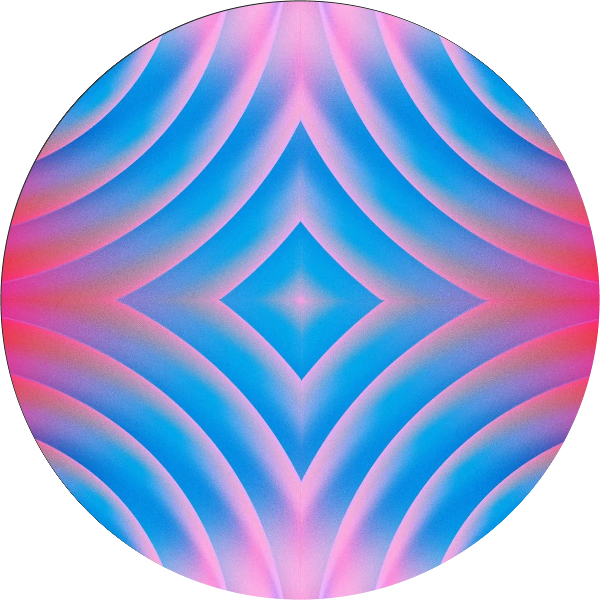The Slow Burn cover, pink and blue arcs meeting in a diamond